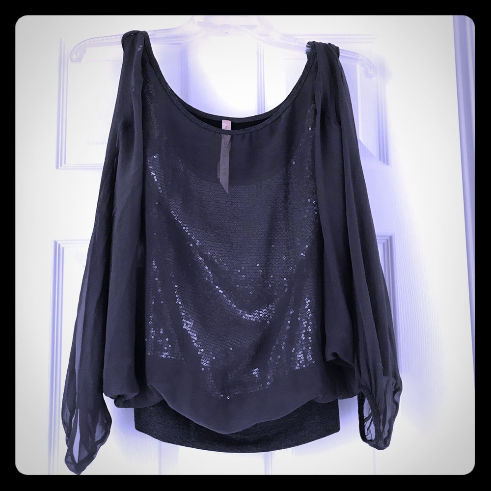Bailey 44 Silver Sequin Silk Blouse